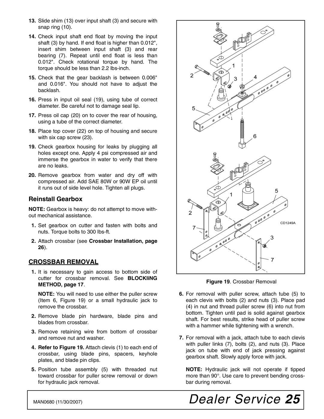 Woods Equipment BB7200X, MAN0680, BB8400X, BB6000X manual Reinstall Gearbox, Crossbar Removal 