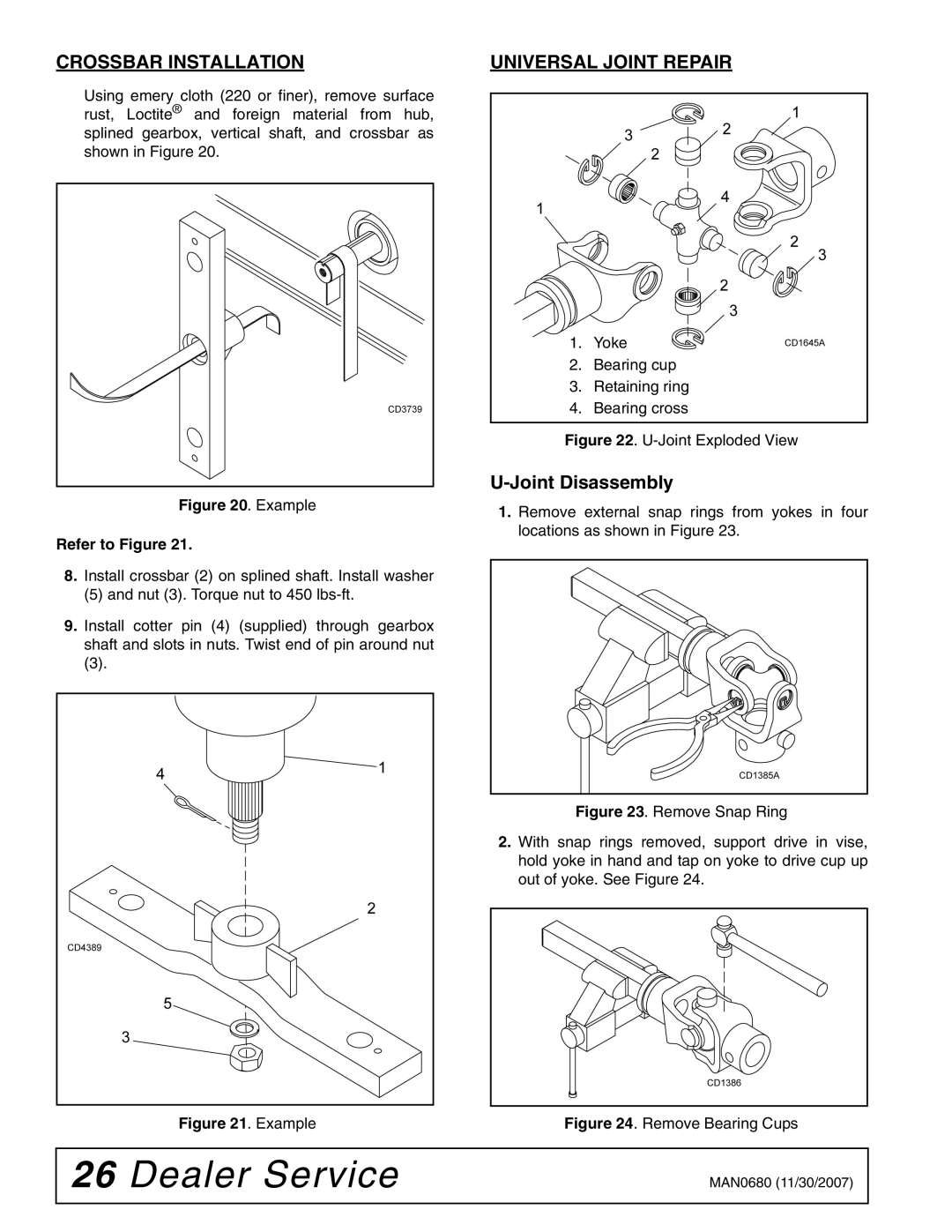 Woods Equipment BB8400X, MAN0680, BB7200X, BB6000X manual Crossbar Installation, Universal Joint Repair, Joint Disassembly 