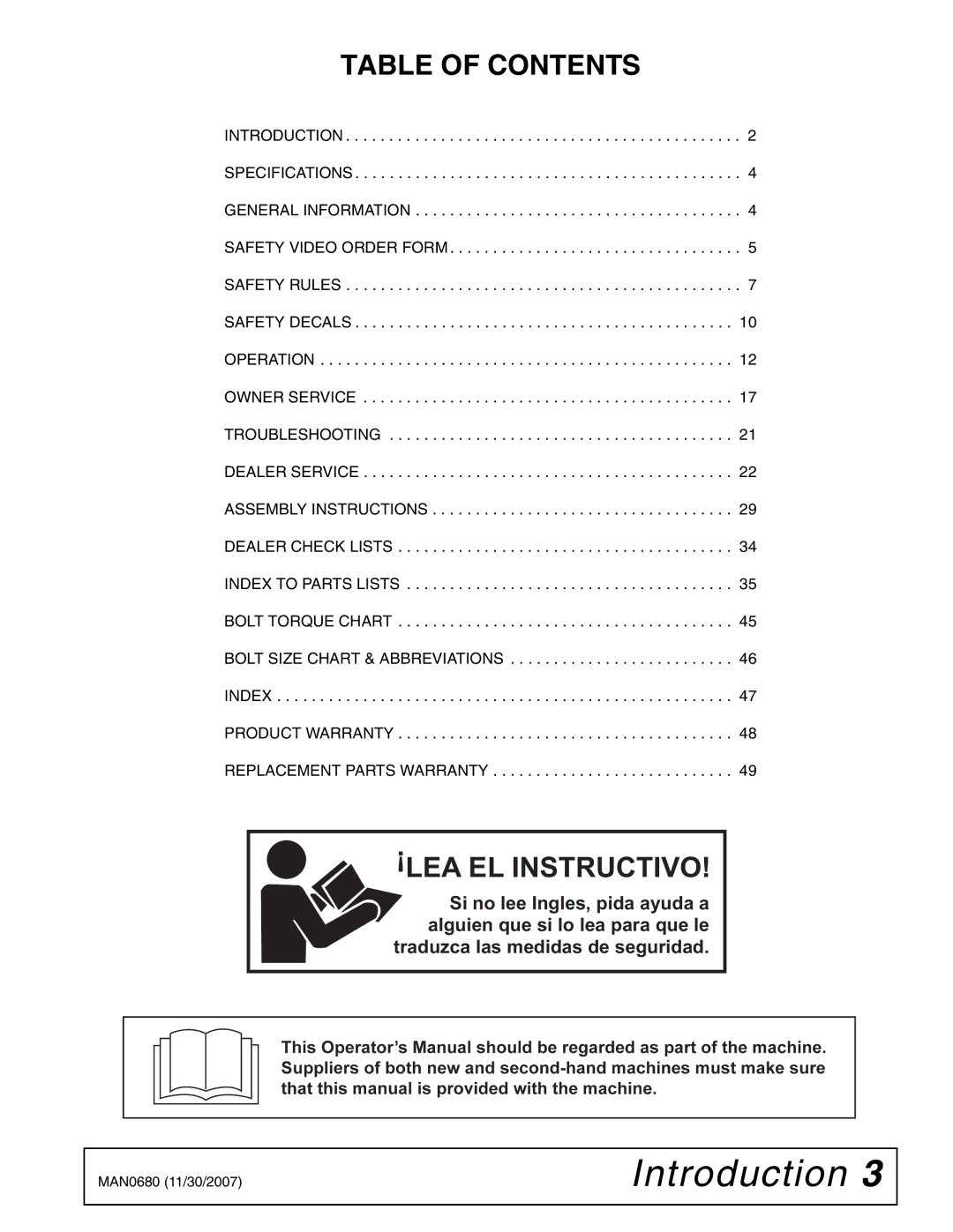 Woods Equipment BB6000X, MAN0680, BB7200X, BB8400X manual Table of Contents, LEA EL Instructivo 