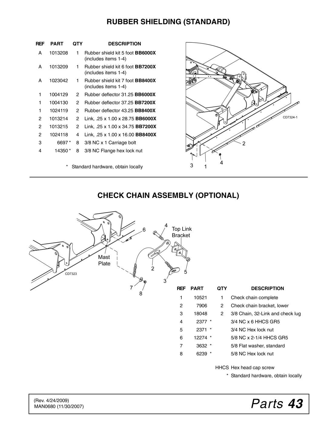 Woods Equipment BB6000X, MAN0680, BB7200X, BB8400X manual Check Chain Assembly Optional 