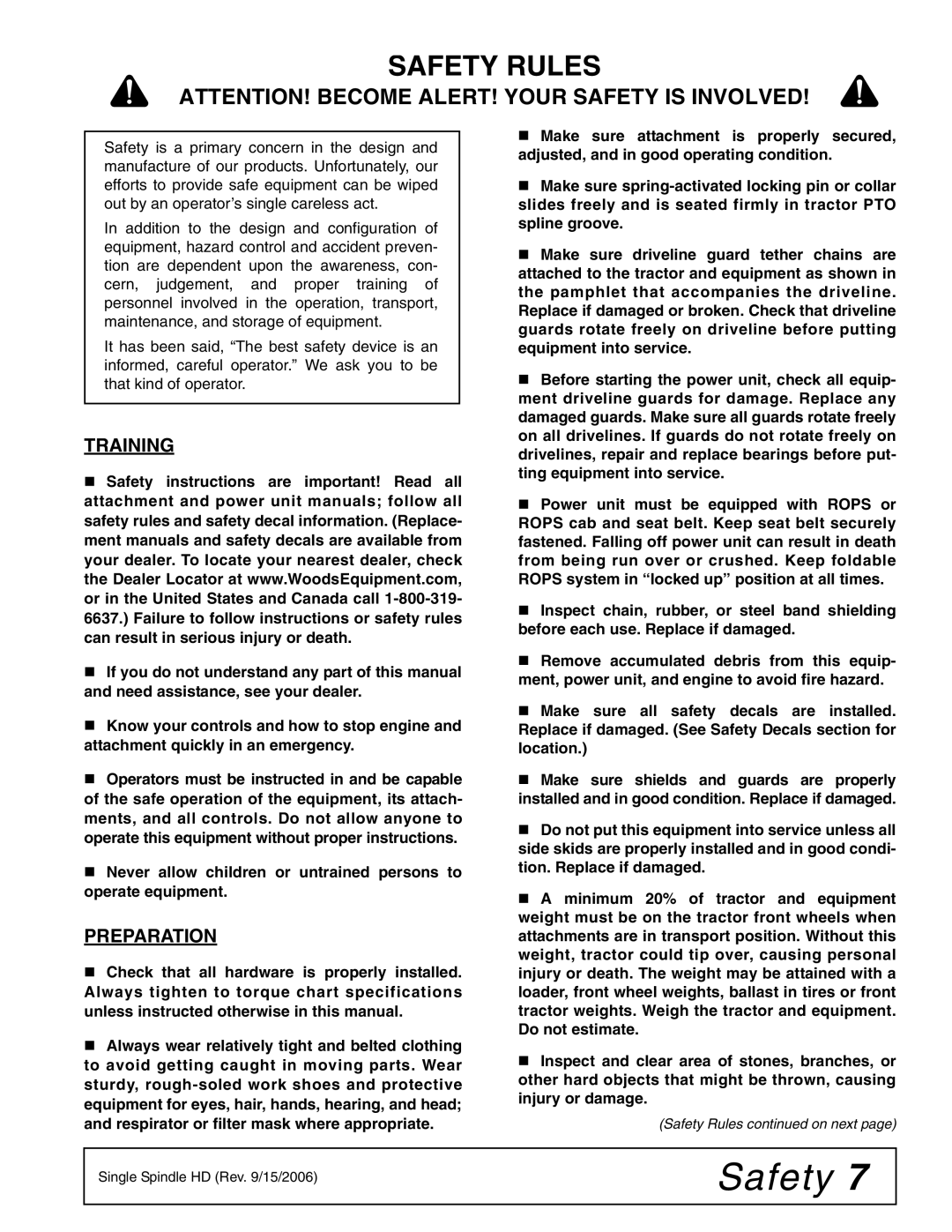 Woods Equipment BB6000X, MAN0680, BB7200X, BB8400X manual Safety Rules, Training, Preparation 