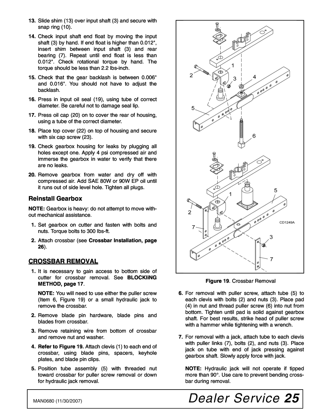 Woods Equipment BB7200X, MAN0680, BB8400X, BB6000X manual Dealer Service, Reinstall Gearbox, Crossbar Removal 