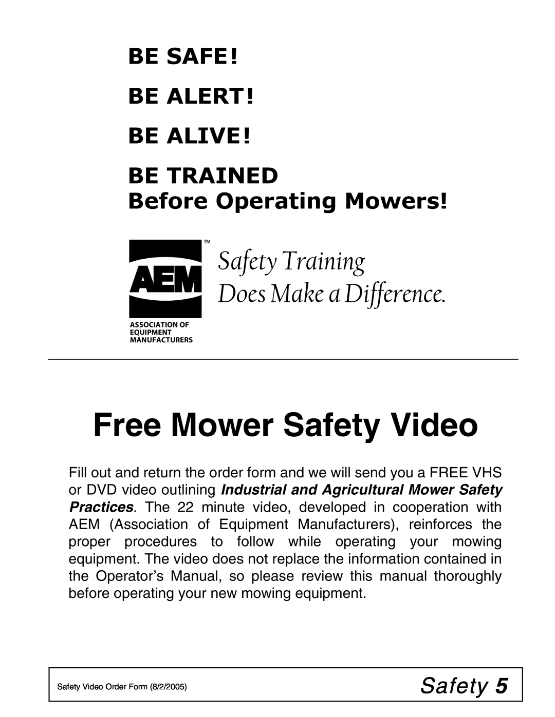 Woods Equipment BB7200X, MAN0680, BB8400X, BB6000X manual Free Mower Safety Video, Safety Training Does Make a Difference 