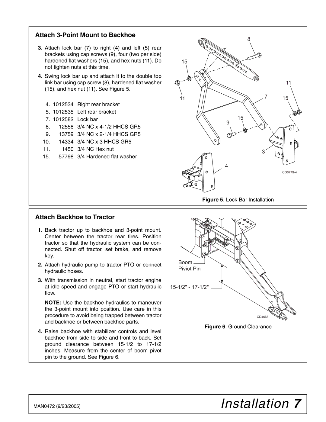 Woods Equipment BH80X, MANO472, BH70X manual Attach 3-Point Mount to Backhoe, Attach Backhoe to Tractor 