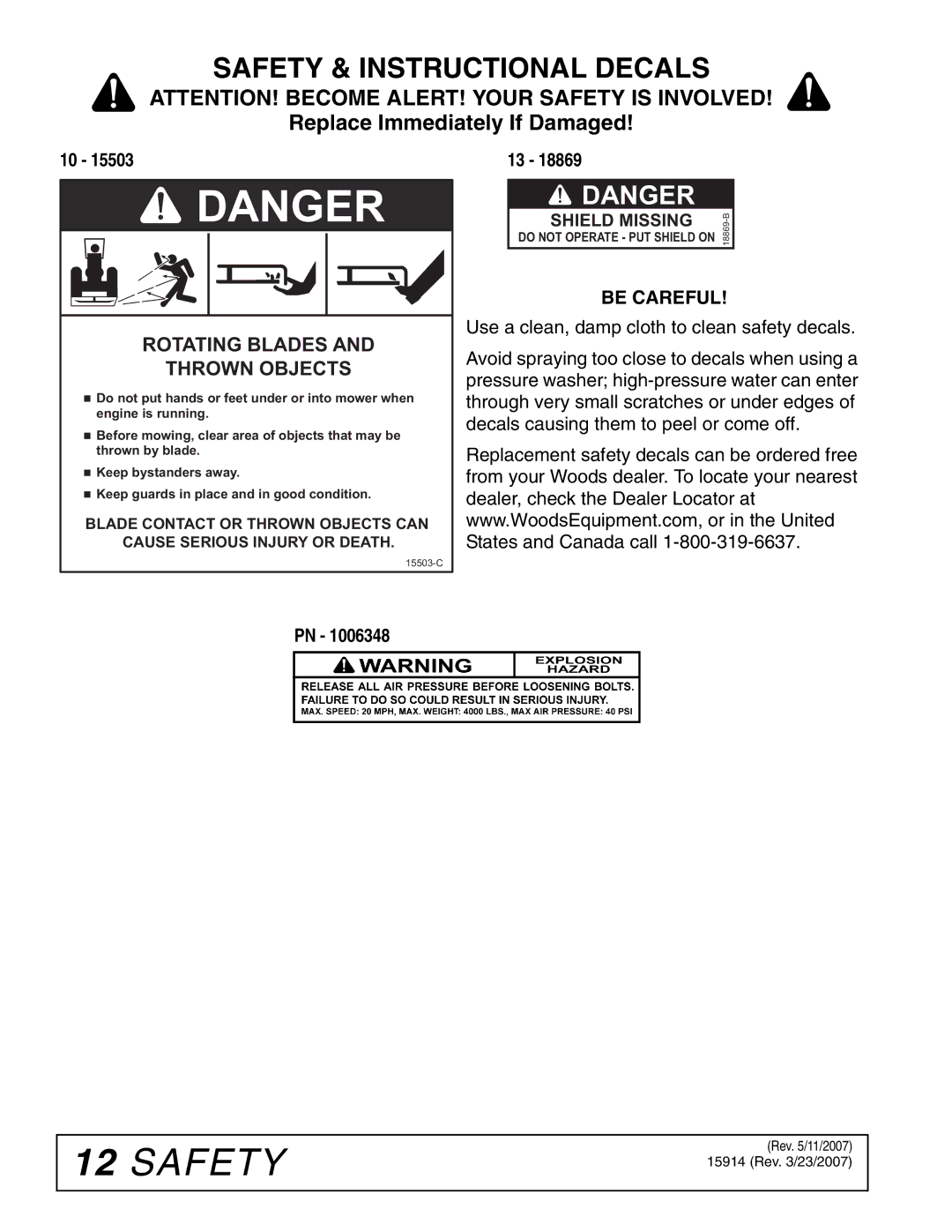 Woods Equipment MD80-2 manual Rotating Blades Thrown Objects, Be Careful 