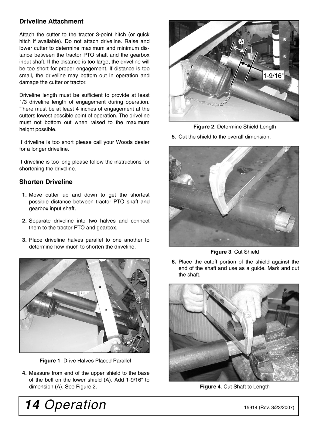 Woods Equipment MD80-2 manual Driveline Attachment, Shorten Driveline 