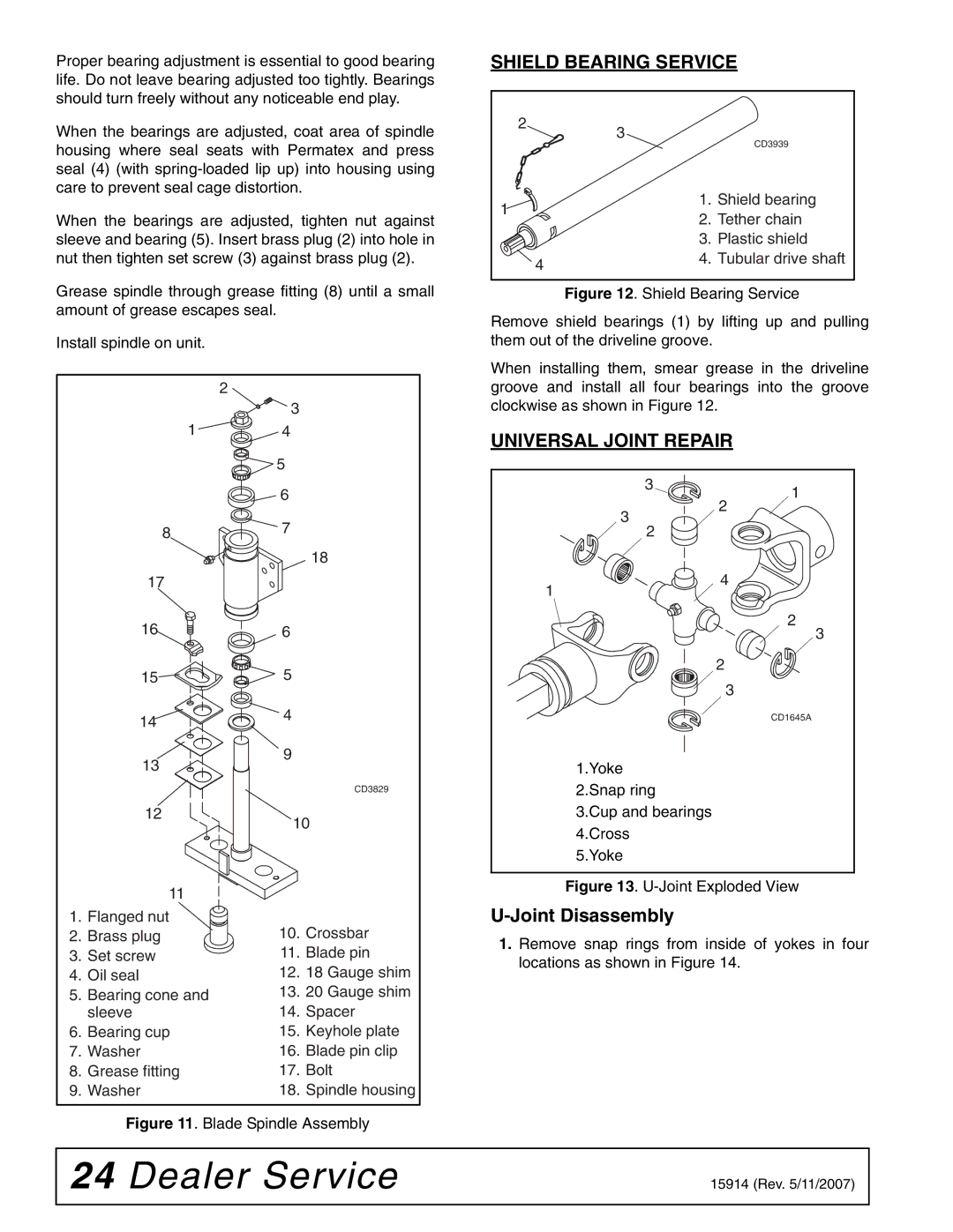 Woods Equipment MD80-2 manual Shield Bearing Service, Universal Joint Repair, Joint Disassembly 