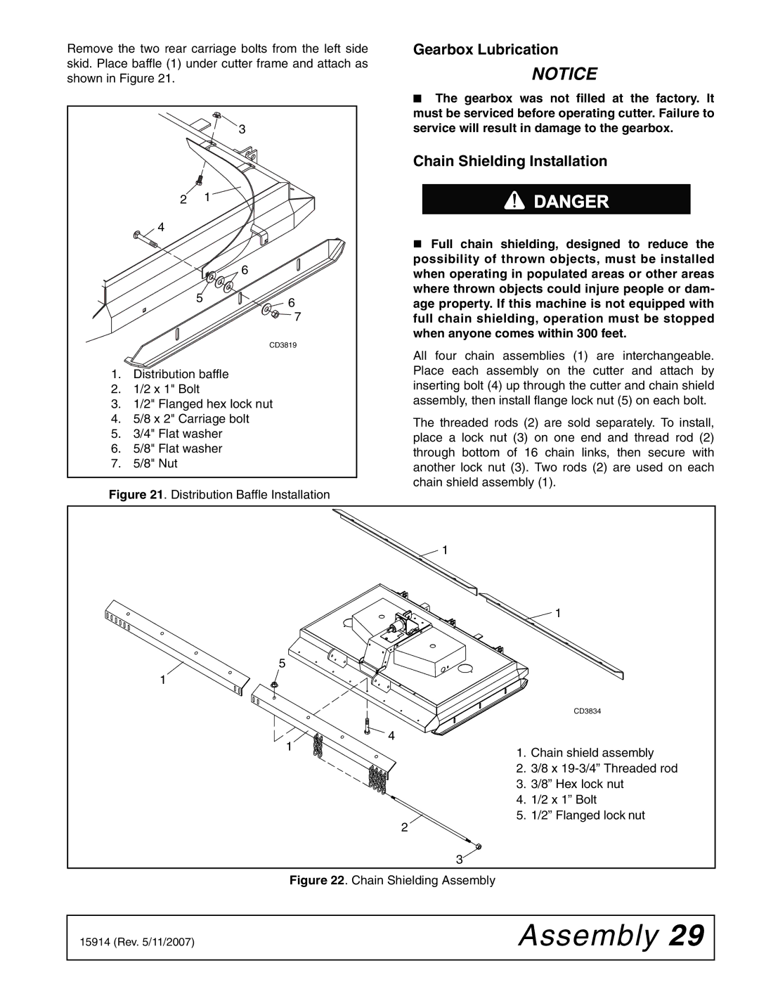 Woods Equipment MD80-2 manual Gearbox Lubrication, Chain Shielding Installation 