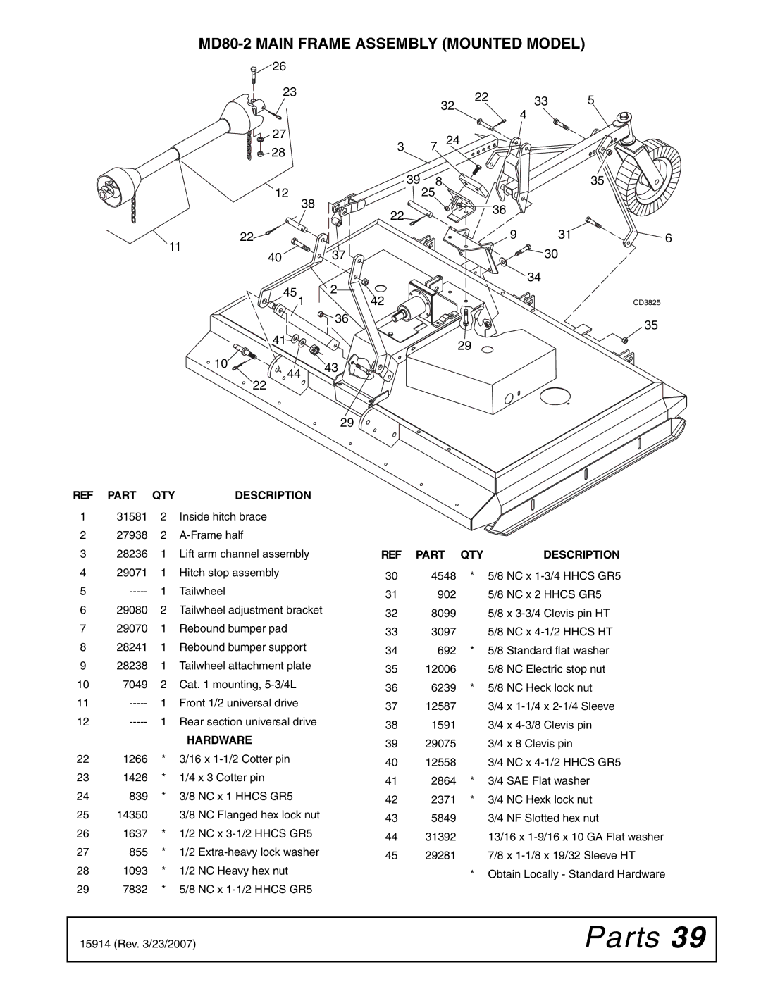 Woods Equipment manual MD80-2 Main Frame Assembly Mounted Model 