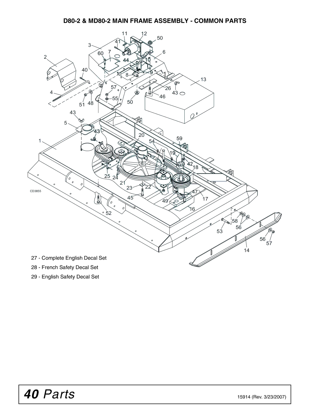 Woods Equipment manual D80-2 & MD80-2 Main Frame Assembly Common Parts 