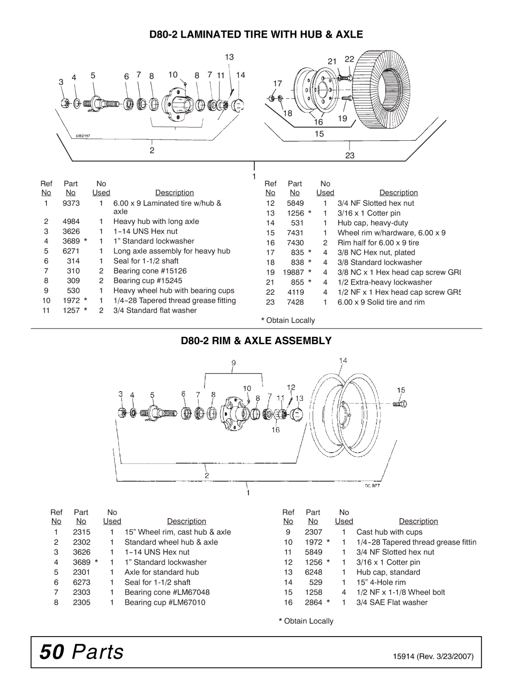 Woods Equipment MD80-2 manual D80-2 Laminated Tire with HUB & Axle, D80-2 RIM & Axle Assembly 