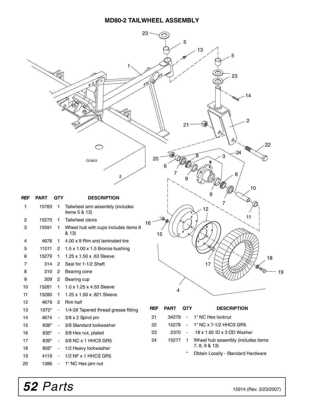 Woods Equipment manual MD80-2 Tailwheel Assembly 