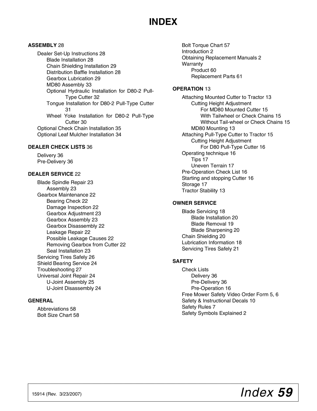 Woods Equipment MD80-2 manual Index 