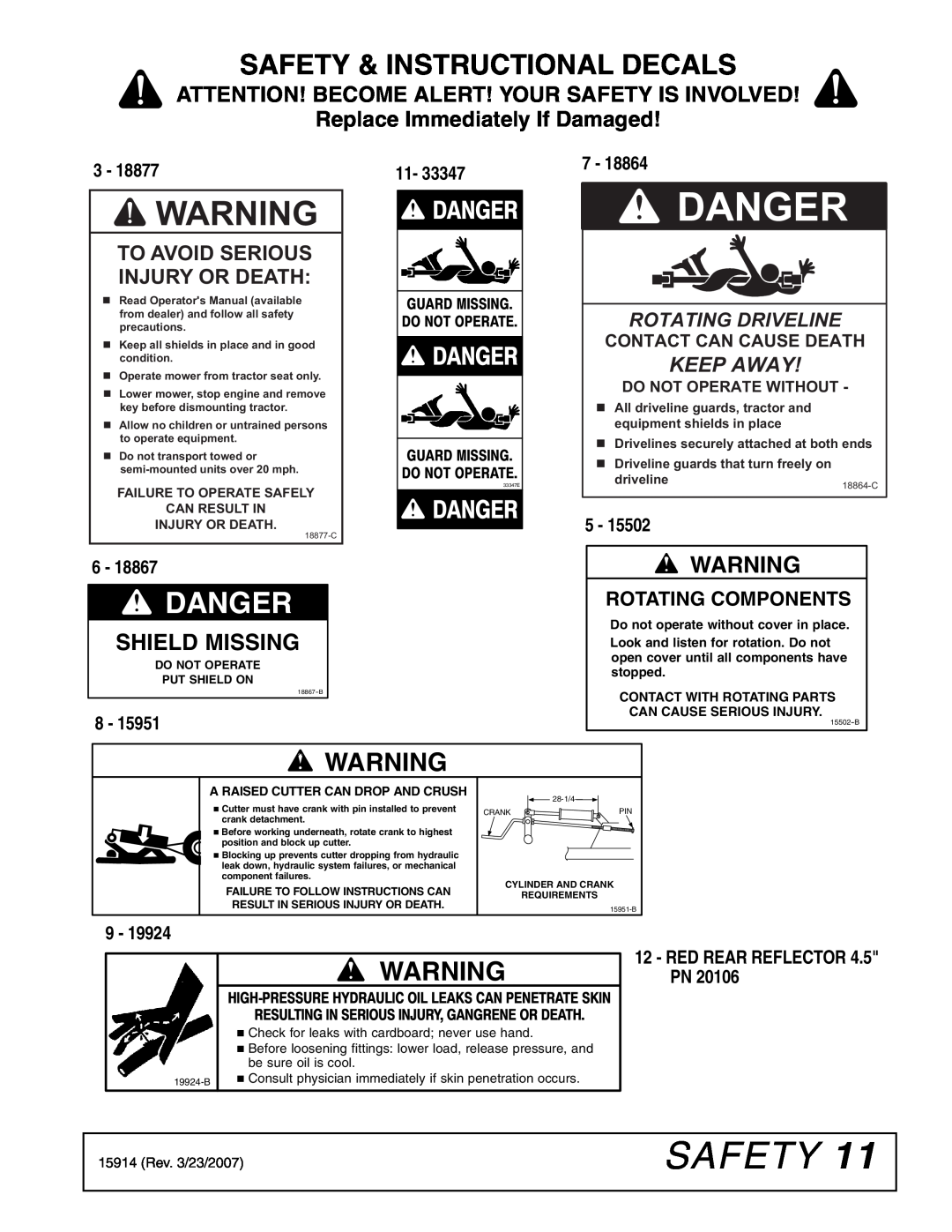 Woods Equipment D80-2 Danger, Safety & Instructional Decals, 33347E, Attention! Become Alert! Your Safety Is Involved 