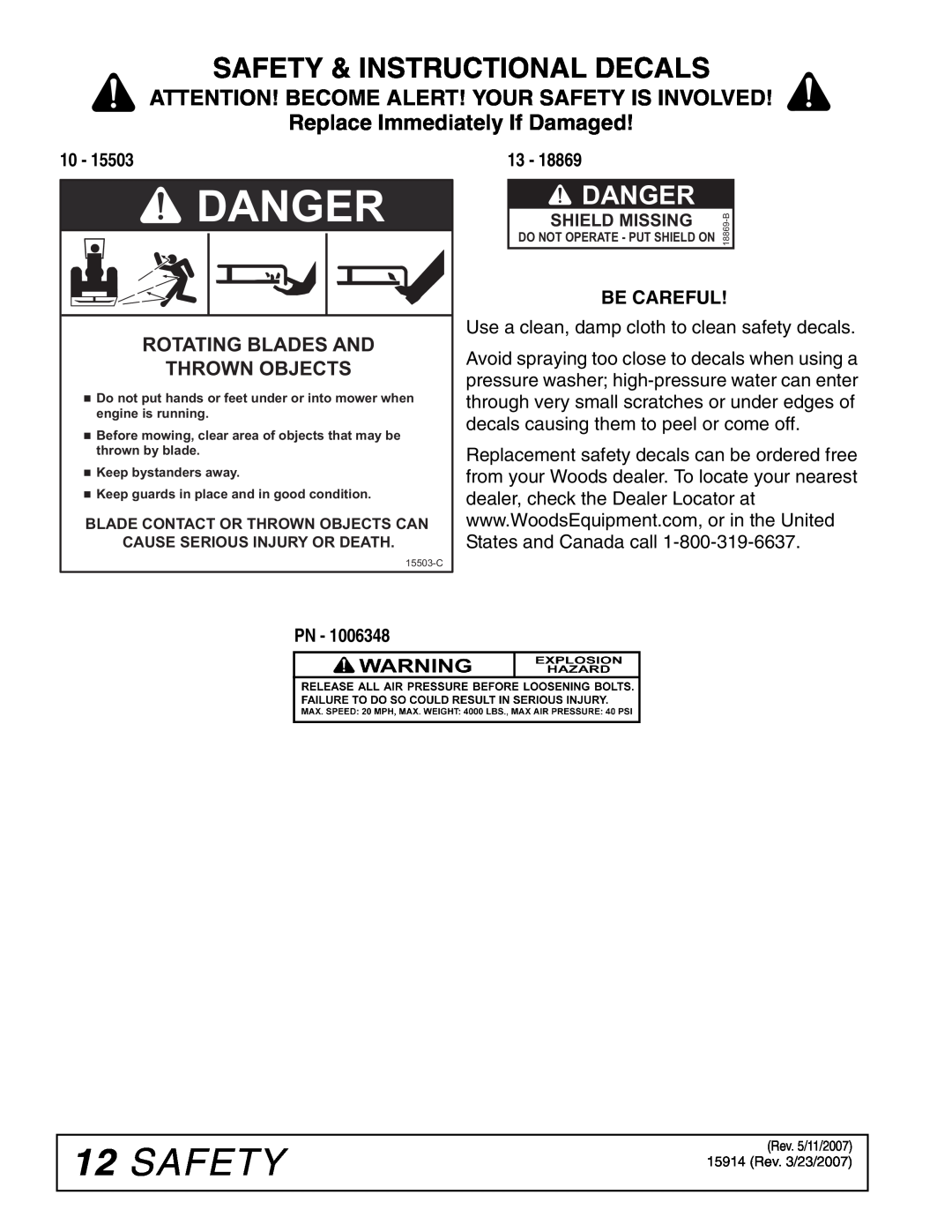 Woods Equipment MD80-2 12SAFETY, Danger, Safety & Instructional Decals, Attention! Become Alert! Your Safety Is Involved 