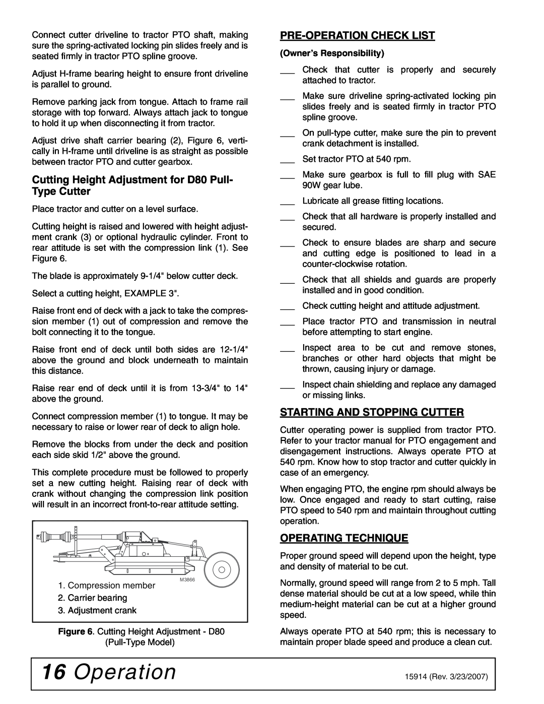 Woods Equipment MD80-2 manual Pre-Operationcheck List, Starting And Stopping Cutter, Operating Technique 