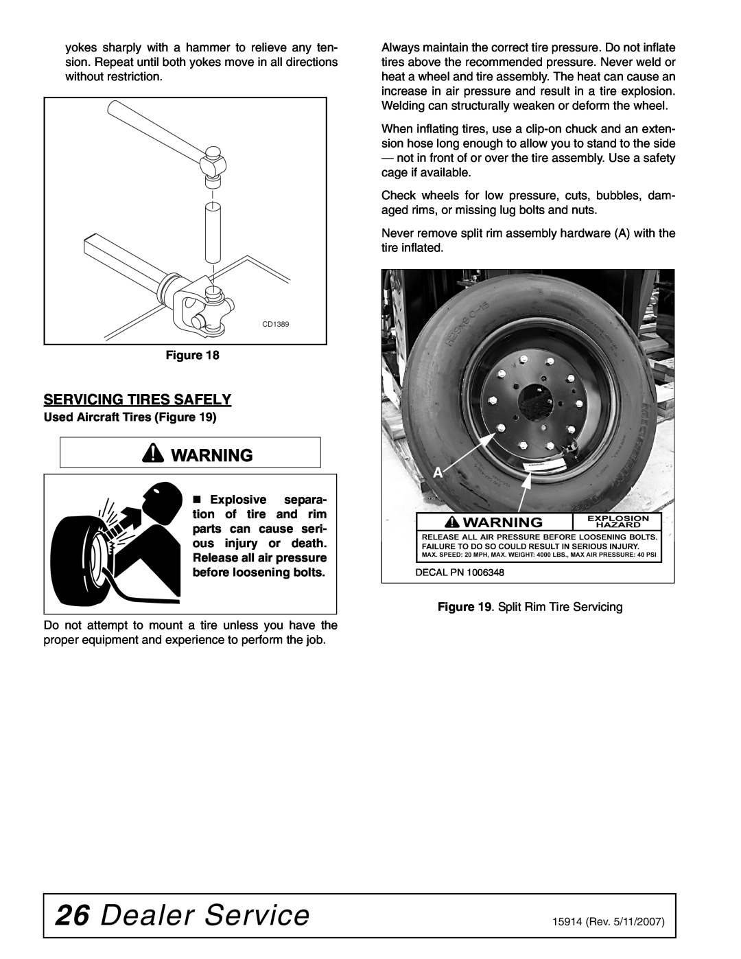Woods Equipment MD80-2 manual Dealer Service, Servicing Tires Safely 