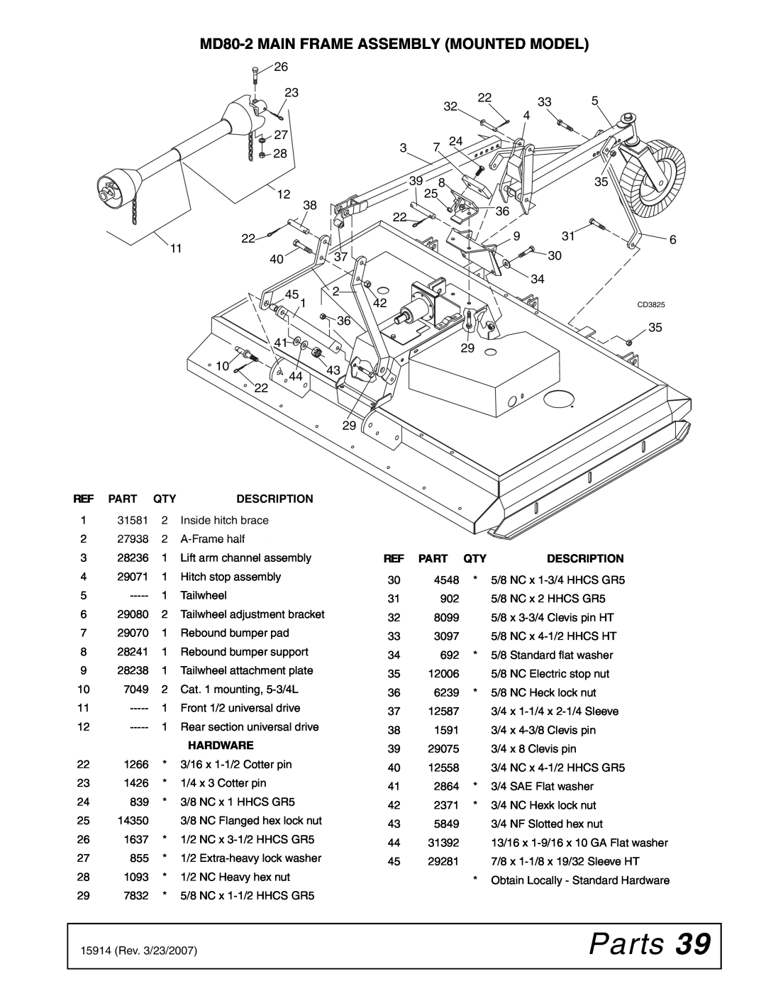 Woods Equipment manual Parts, MD80-2MAIN FRAME ASSEMBLY MOUNTED MODEL 