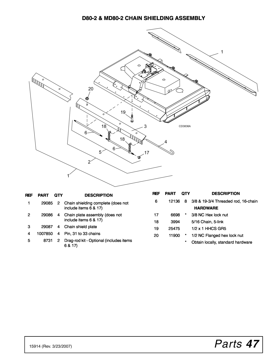 Woods Equipment manual Parts, D80-2& MD80-2CHAIN SHIELDING ASSEMBLY 