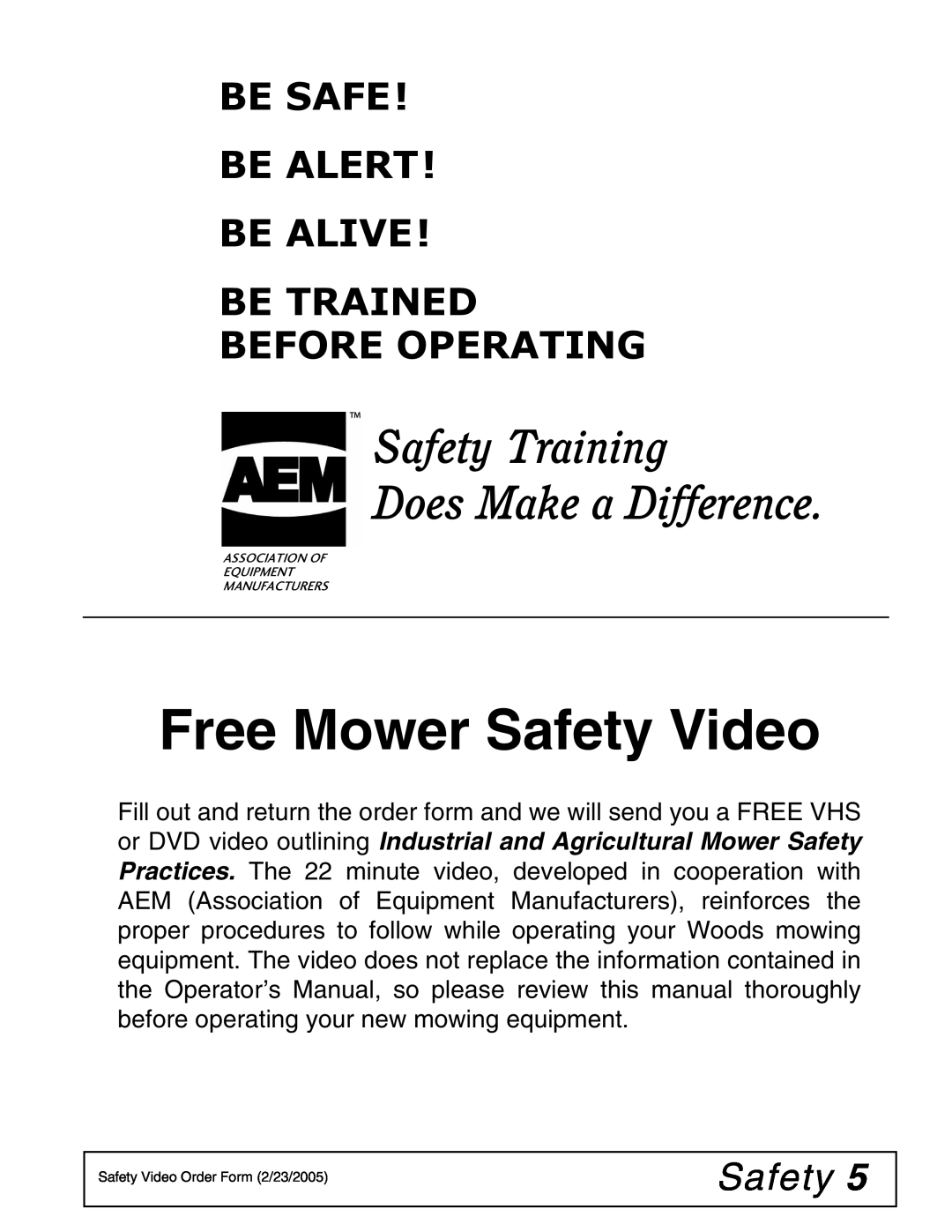 Woods Equipment MD80-2 manual Free Mower Safety Video, Safety Training Does Make a Difference, Before Operating 