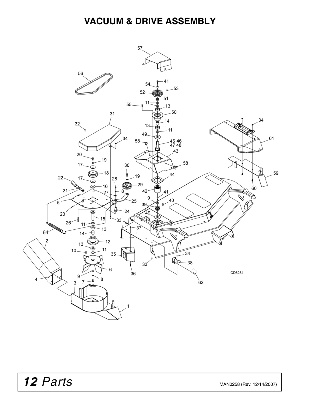 Woods Equipment MX54, MX61 manual Parts, Vacuum & Drive Assembly 