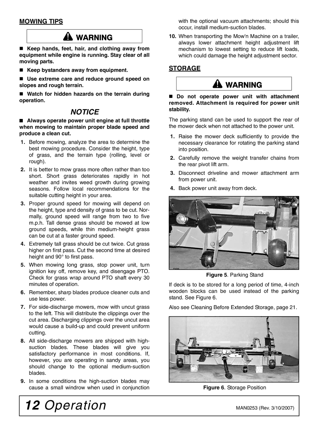 Woods Equipment MX61T, MX54T manual Mowing Tips, Storage Position 