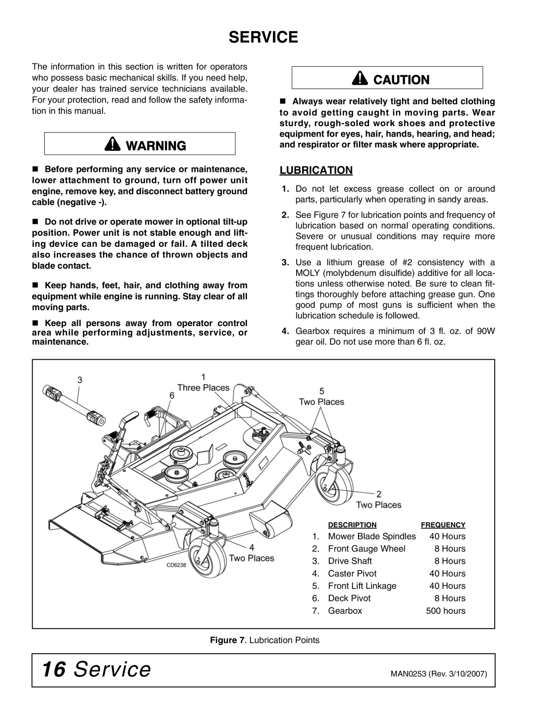 Woods Equipment MX61T, MX54T manual Service, Lubrication 