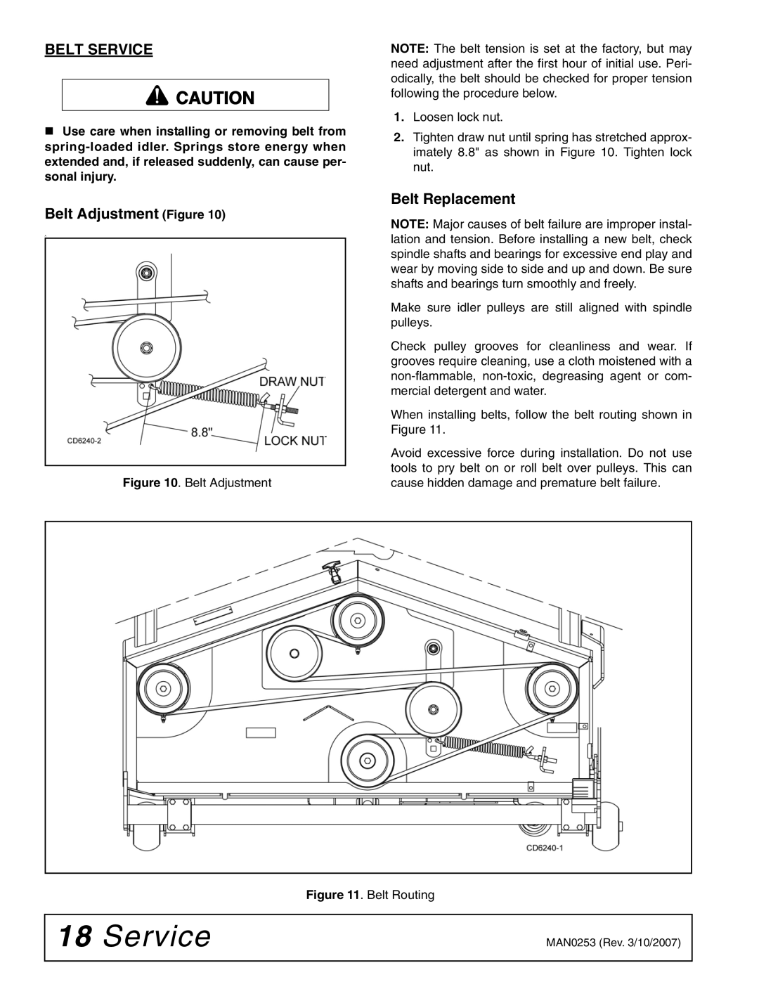 Woods Equipment MX61T, MX54T manual Belt Service, Belt Adjustment Figure, Belt Replacement 