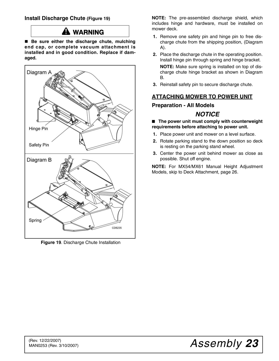 Woods Equipment MX54T, MX61T manual Install Discharge Chute Figure, Preparation All Models 