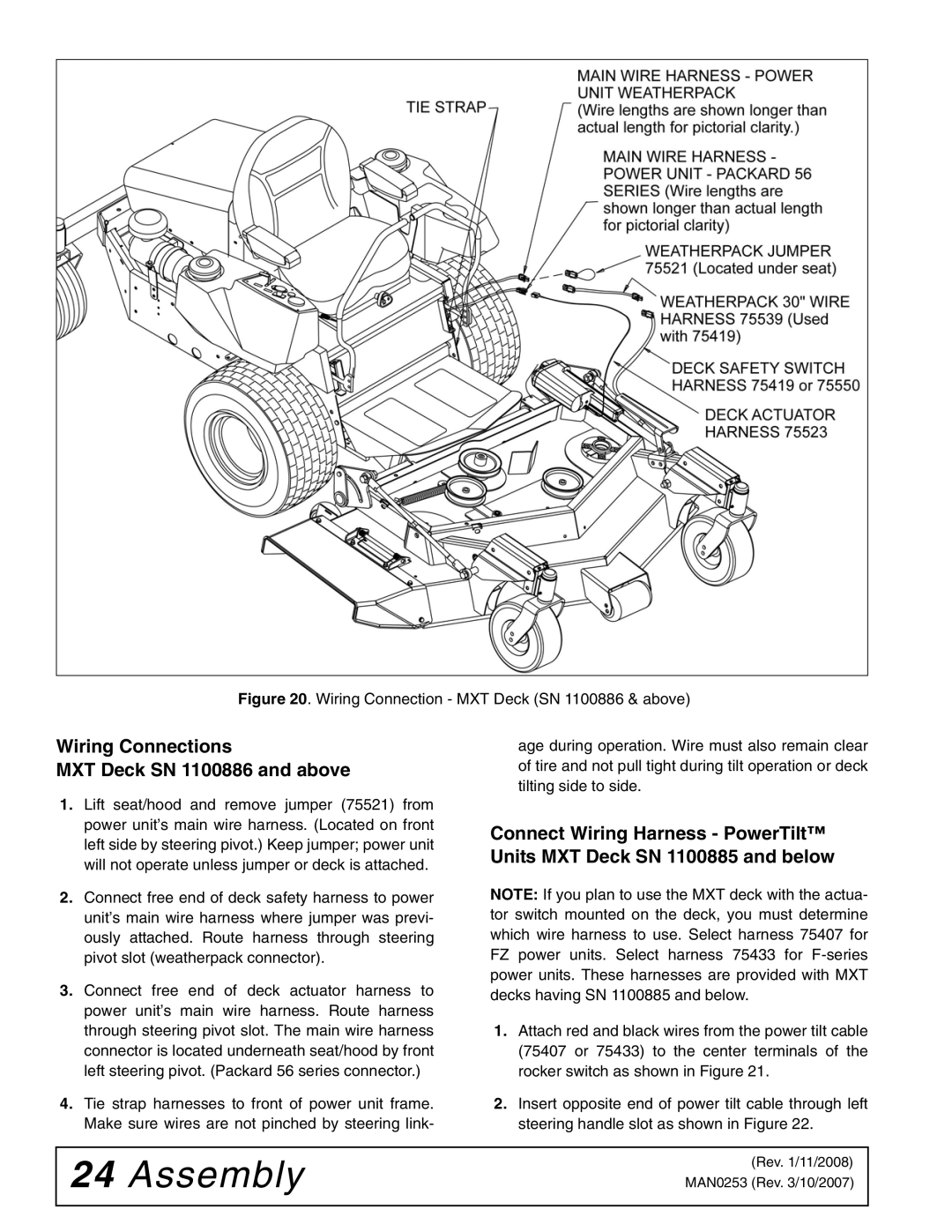 Woods Equipment MX61T Wiring Connections MXT Deck SN 1100886 and above, Wiring Connection MXT Deck SN 1100886 & above 