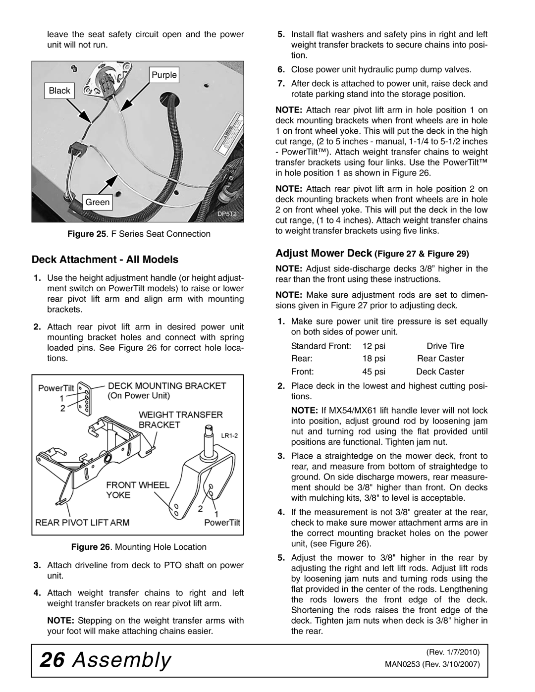 Woods Equipment MX61T, MX54T manual Deck Attachment All Models, Adjust Mower Deck & Figure 