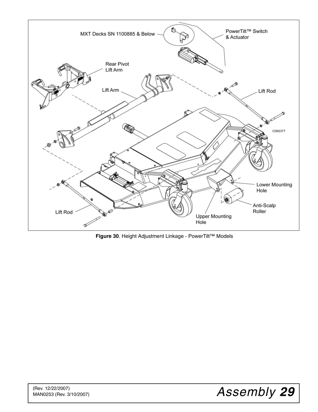 Woods Equipment MX54T, MX61T manual Height Adjustment Linkage PowerTilt Models 