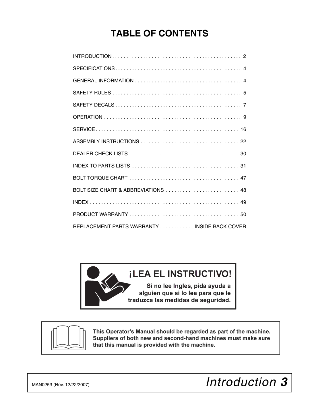 Woods Equipment MX54T, MX61T manual Table of Contents, LEA EL Instructivo 