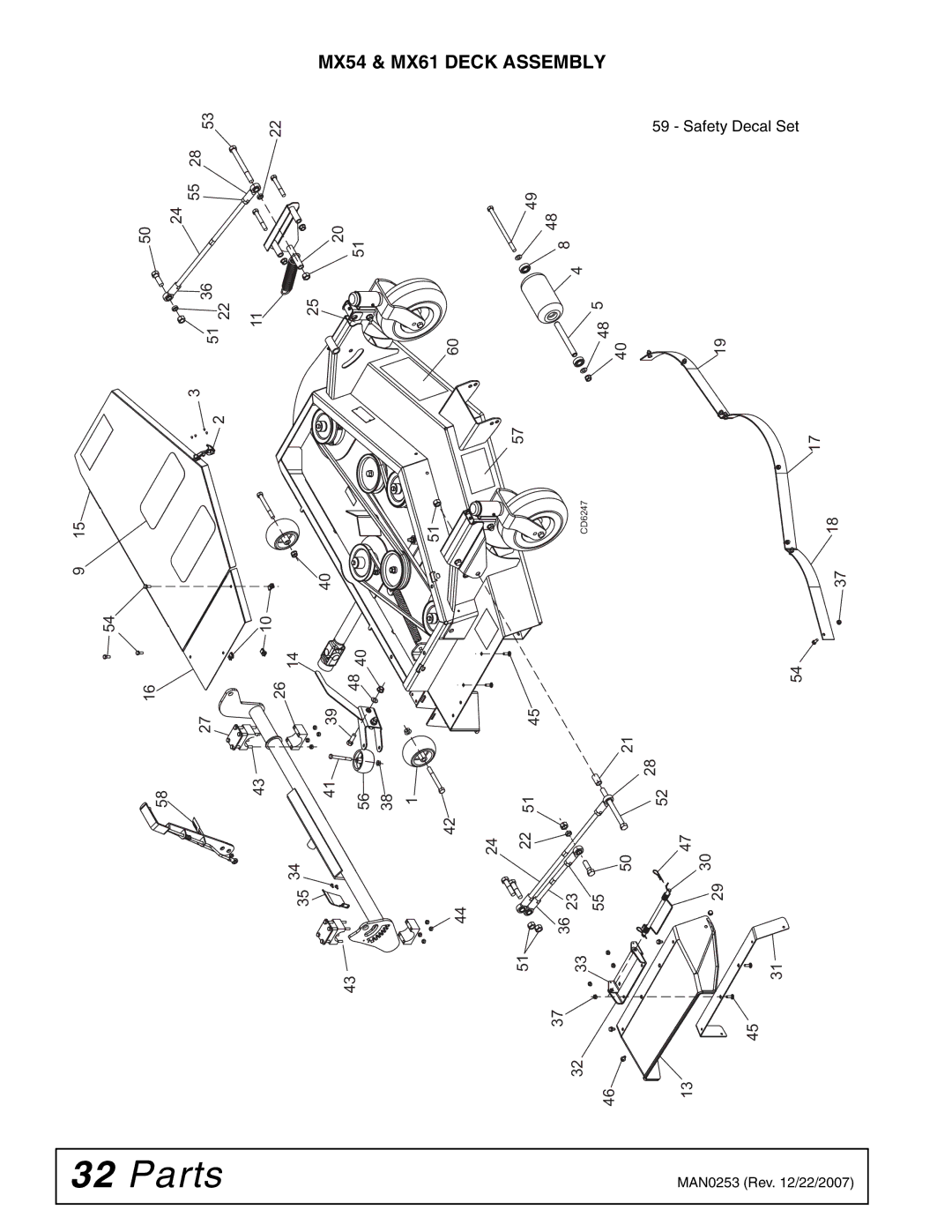 Woods Equipment MX61T, MX54T manual MX54 & MX61 Deck Assembly 