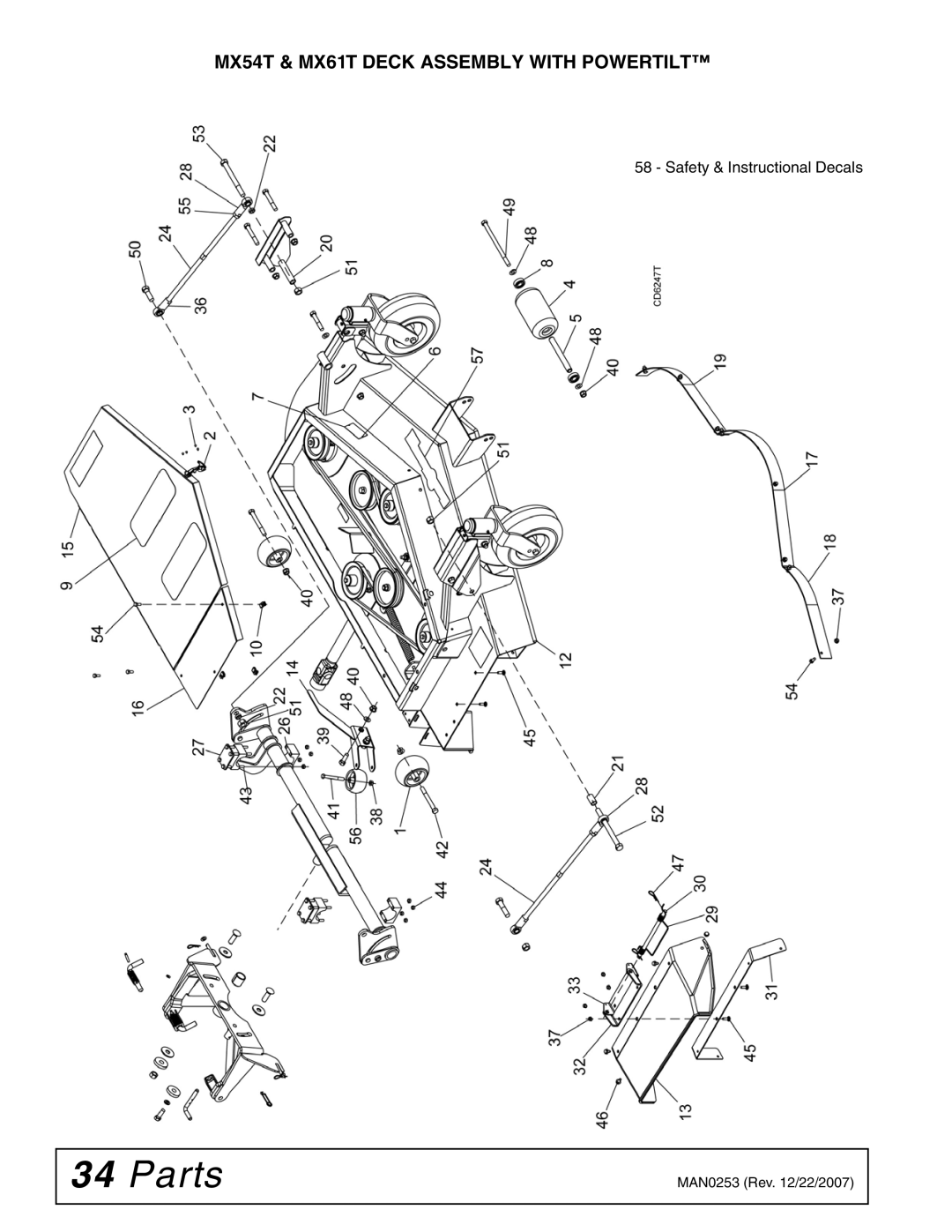 Woods Equipment manual MX54T & MX61T Deck Assembly with Powertilt 