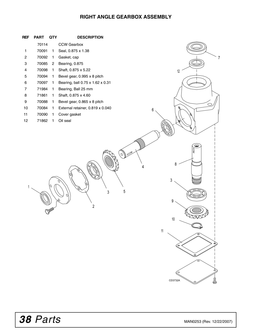 Woods Equipment MX61T, MX54T manual Right Angle Gearbox Assembly 