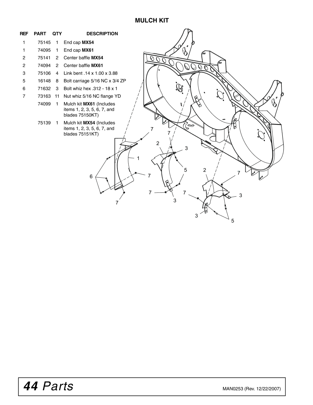 Woods Equipment MX61T, MX54T manual Mulch KIT 