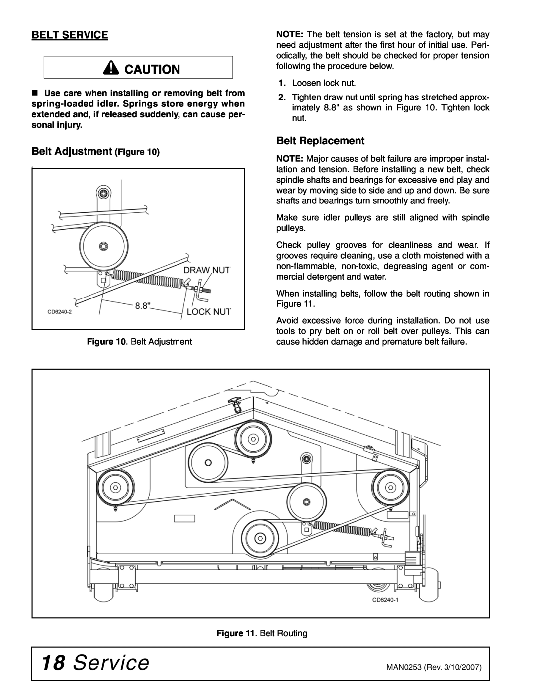 Woods Equipment MX61T, MX54T manual Belt Service, Belt Adjustment Figure, Belt Replacement 
