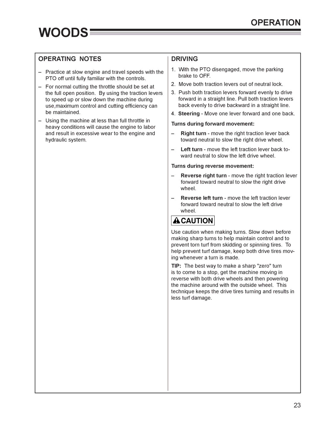 Woods Equipment MZ2252K manual Operating Notes, Driving 