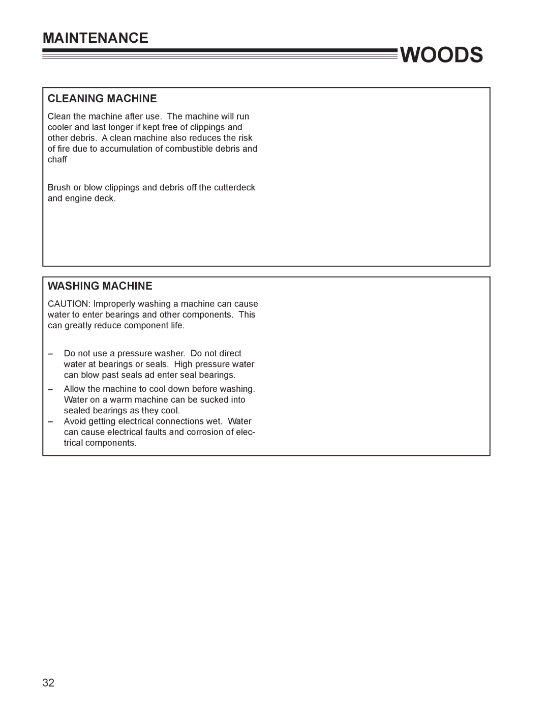 Woods Equipment MZ2252K manual Cleaning Machine, Washing Machine 