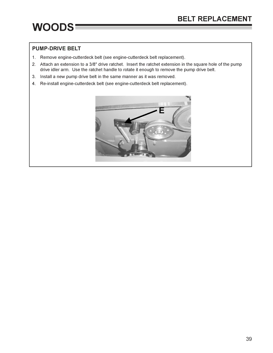 Woods Equipment MZ2252K manual Belt Replacement, PUMP-DRIVE Belt 