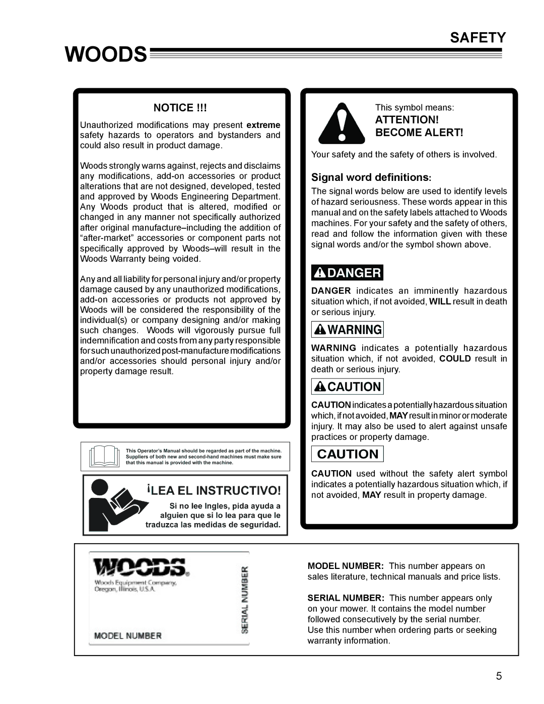 Woods Equipment MZ2252K manual Safety, Become Alert 