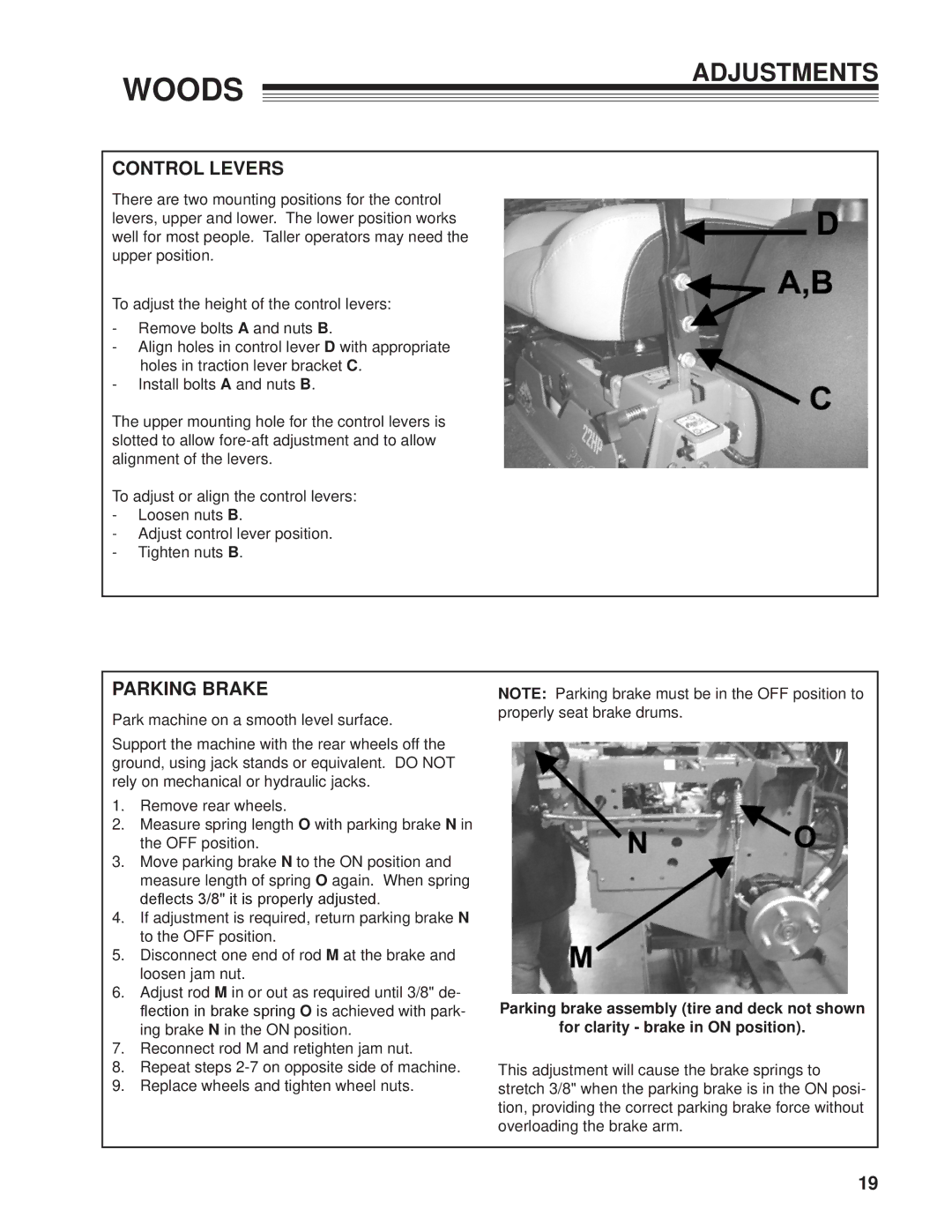Woods Equipment 872502G, MZ2661K, 872500G manual Control Levers, Parking Brake 
