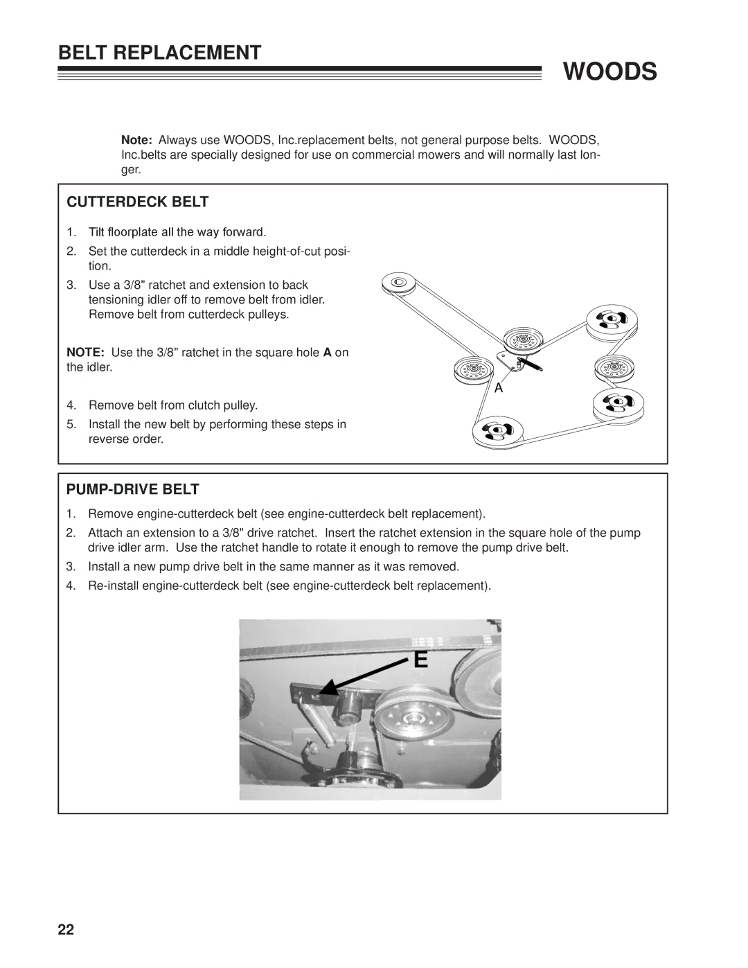 Woods Equipment 872502G, MZ2661K, 872500G manual Cutterdeck Belt, PUMP-DRIVE Belt 