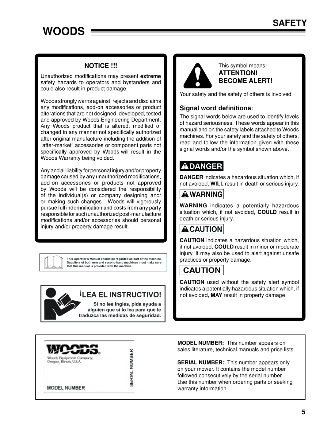 Woods Equipment 872500G, MZ2661K, 872502G manual Safety, Become Alert 