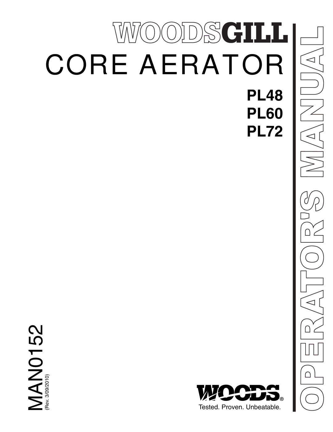 Woods Equipment PL60, PL72, PL48 manual Core Aerator 