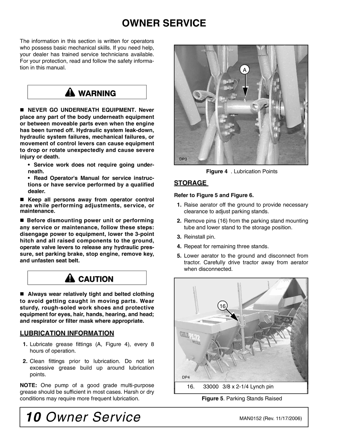 Woods Equipment PL60, PL72, PL48 manual Owner Service, Lubrication Information 