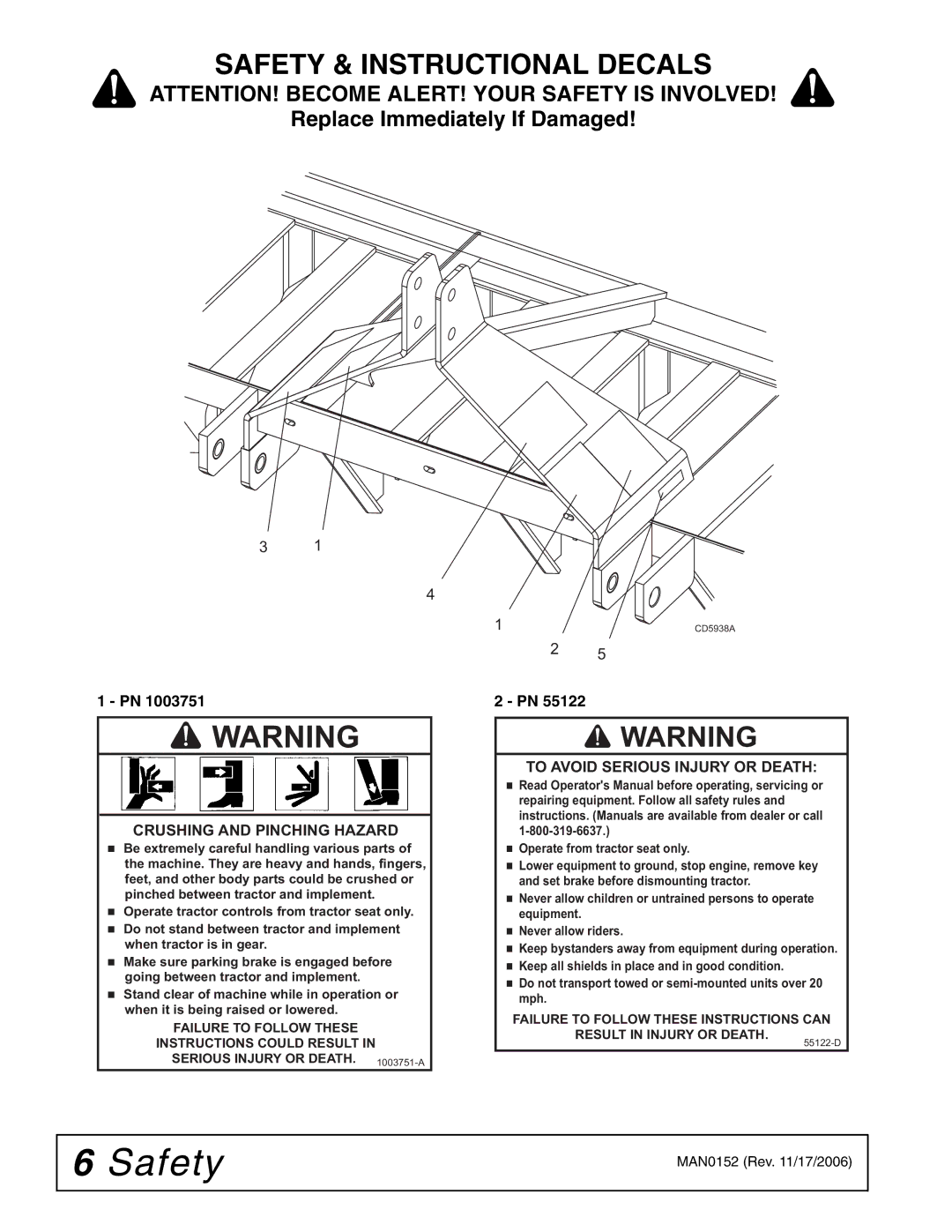 Woods Equipment PL72, PL60, PL48 manual Safety & Instructional Decals, Replace Immediately If Damaged 