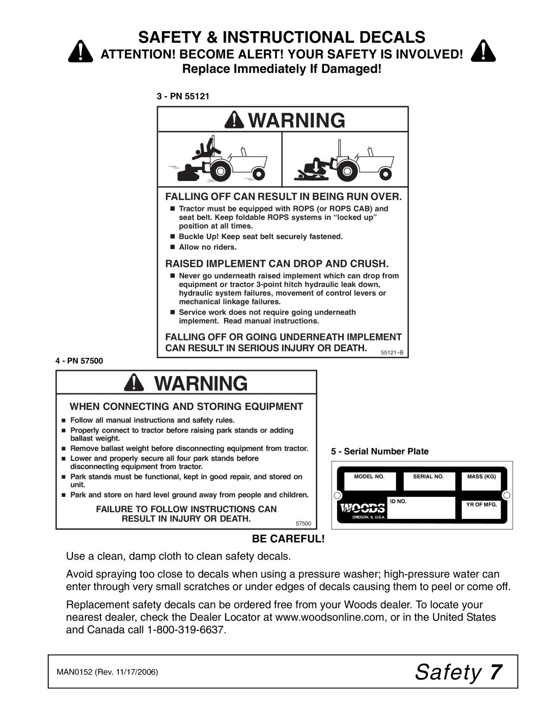 Woods Equipment PL60, PL72, PL48 manual Be Careful, Falling OFF can Result in Being RUN Over 