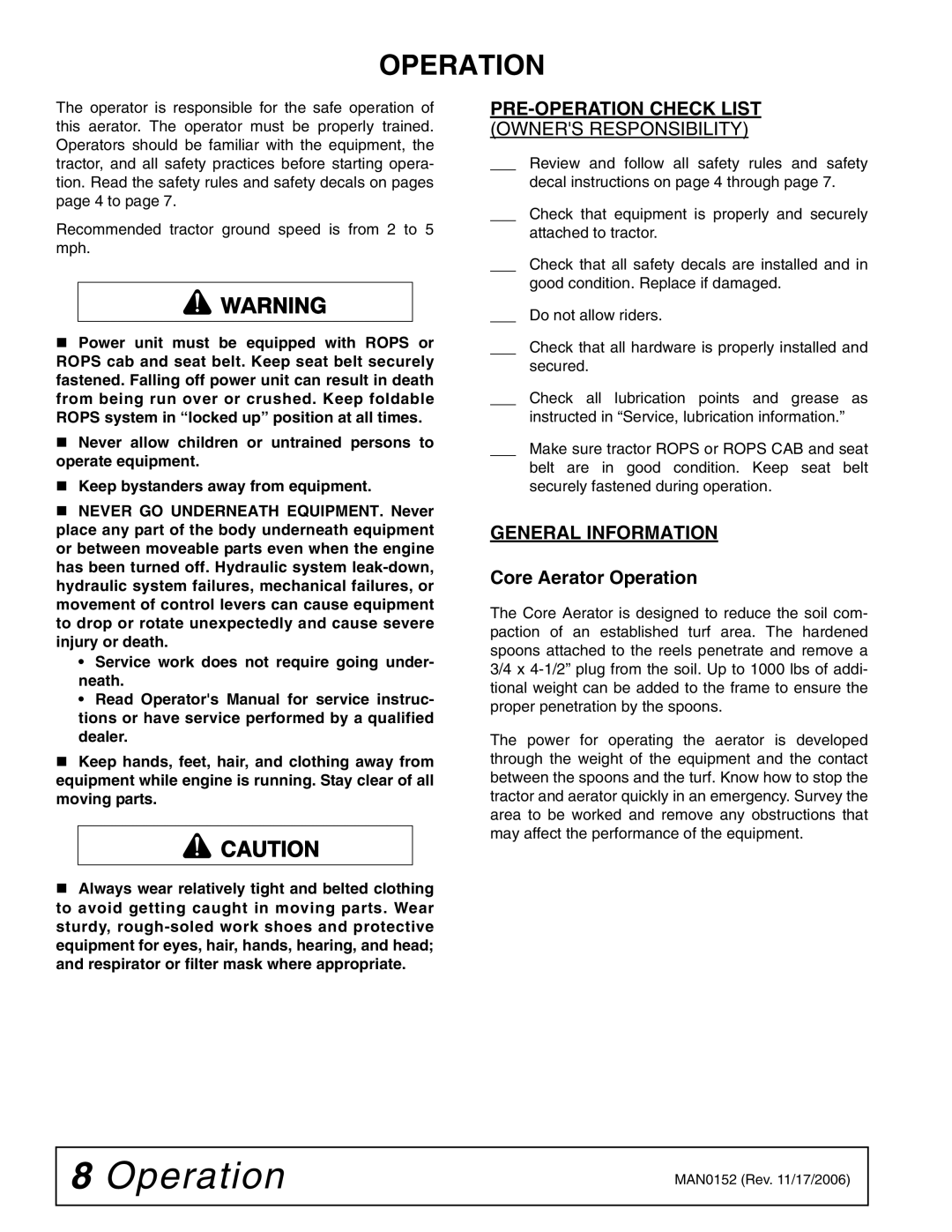 Woods Equipment PL48, PL72, PL60 manual Operation, PRE-OPERATION Check List, General Information 